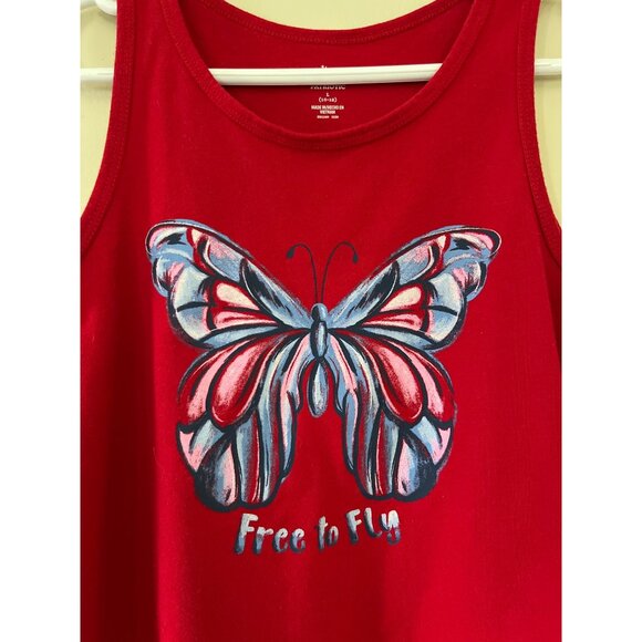 3 For $6 Way To Celebrate Girls Large (10-12) Red Tank Top Butterfly Free To Fly - Picture 2 of 6